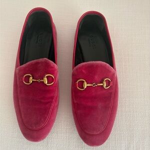 Gucci Fuchsia Velvet Loafers with Gold Detail
